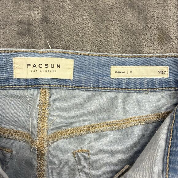 Pacsun Jeans Womens Jegging 27 Blue Light Wash Denim Bikercore Distressed Pants - Picture 4 of 13